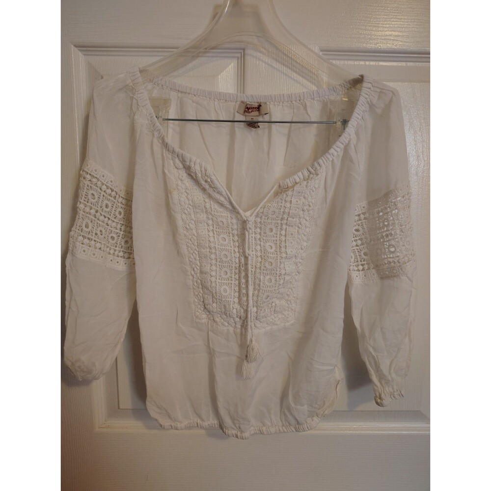 Arizona Jean Co. Women’s White Peasant V-Neck 3/4 Sleeve Pullover Lace XS
